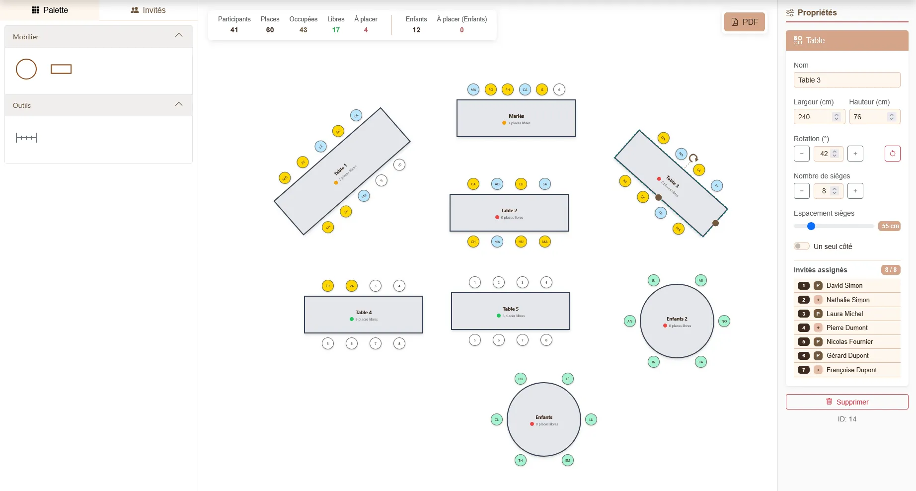 Capture d'écran — Plan de table